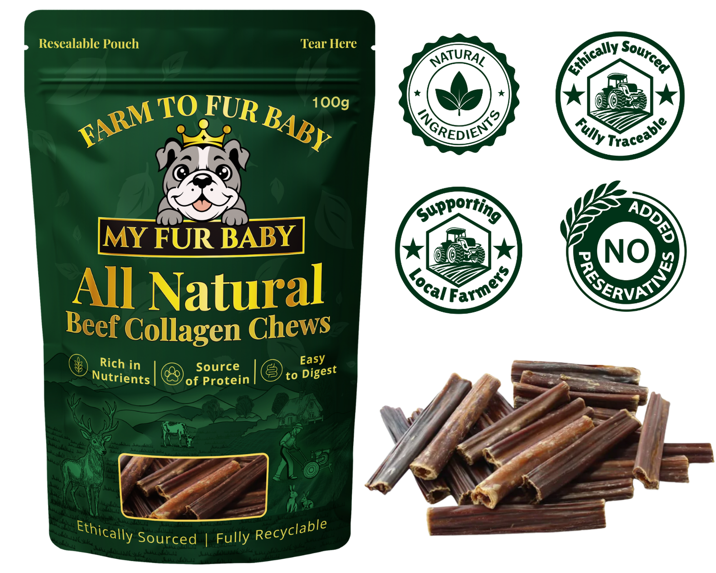 Beef Collagen Sticks – Natural Beef Gullet