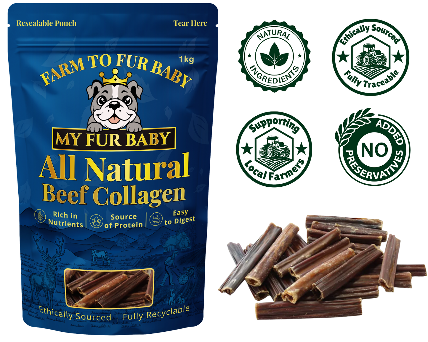 Beef Collagen Sticks – Natural Beef Gullet