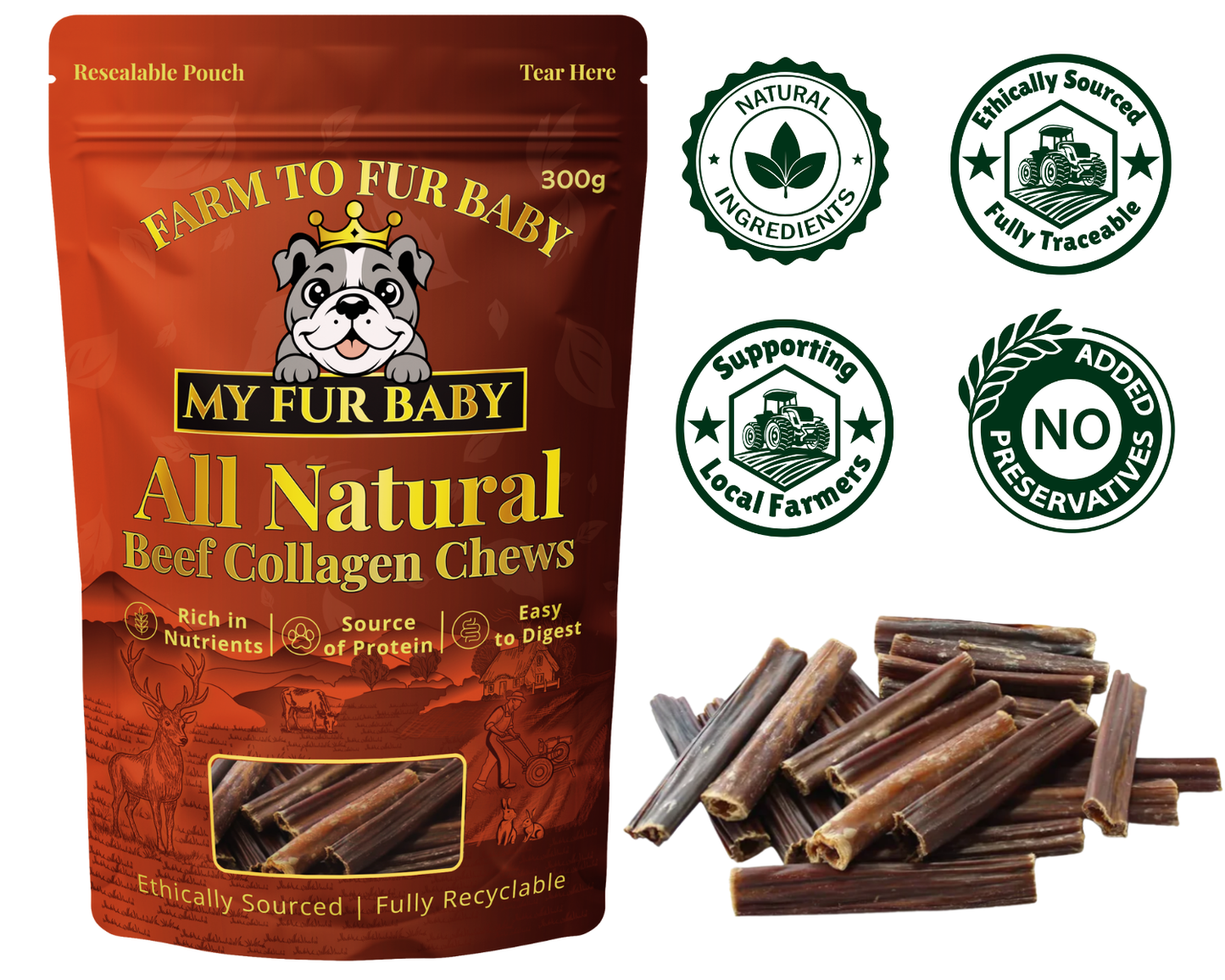 Beef Collagen Sticks – Natural Beef Gullet