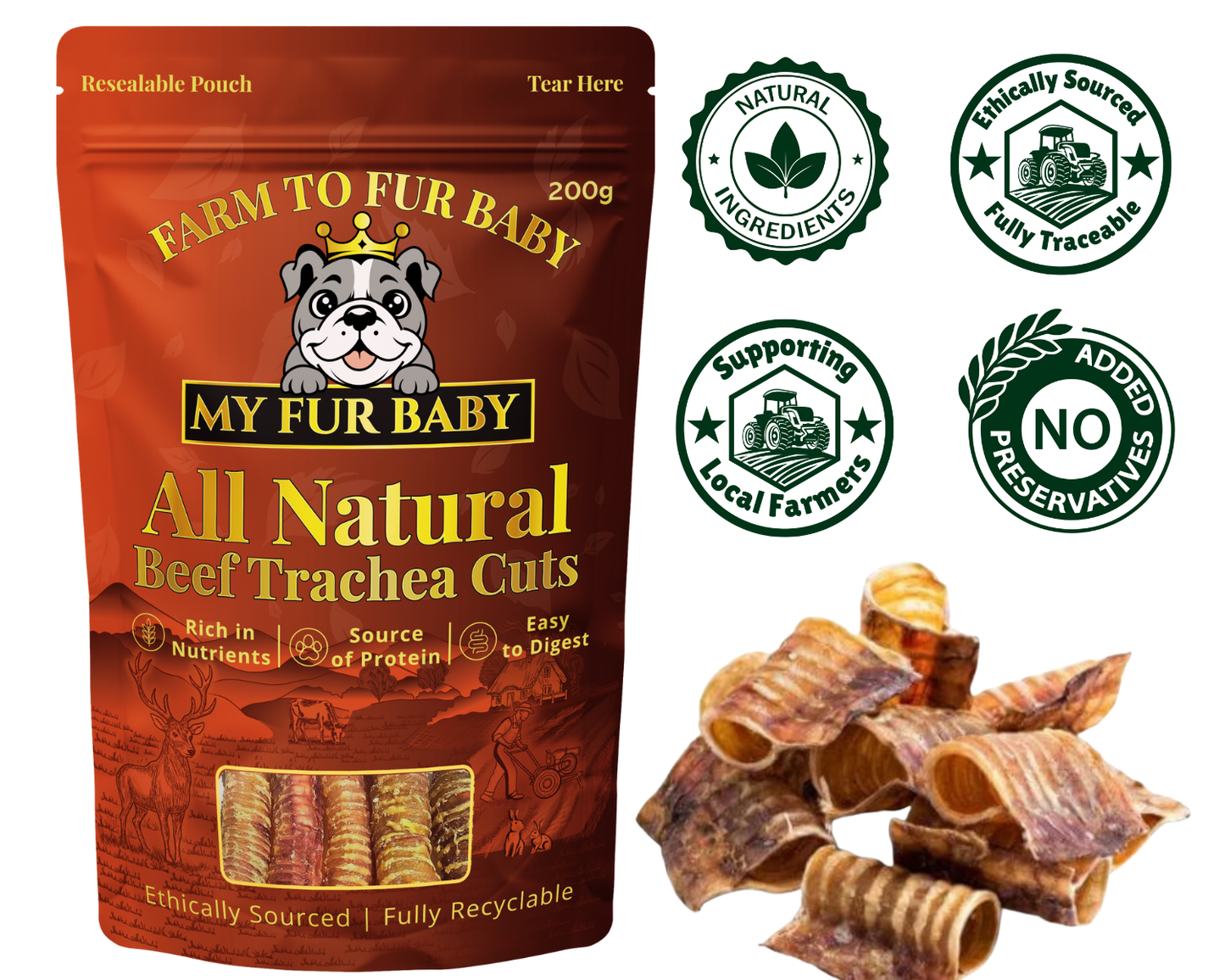 Beef Trachea Cuts – Natural Joint-Support Chews for Dogs