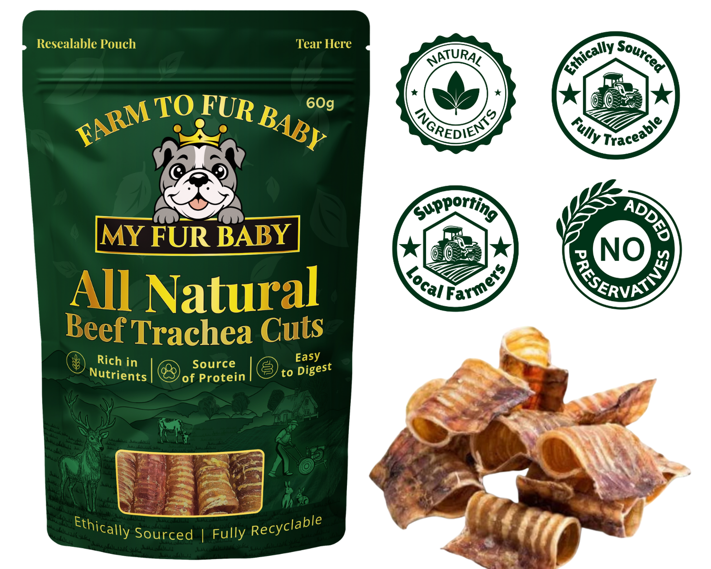 Beef Trachea Cuts – Natural Joint-Support Chews for Dogs