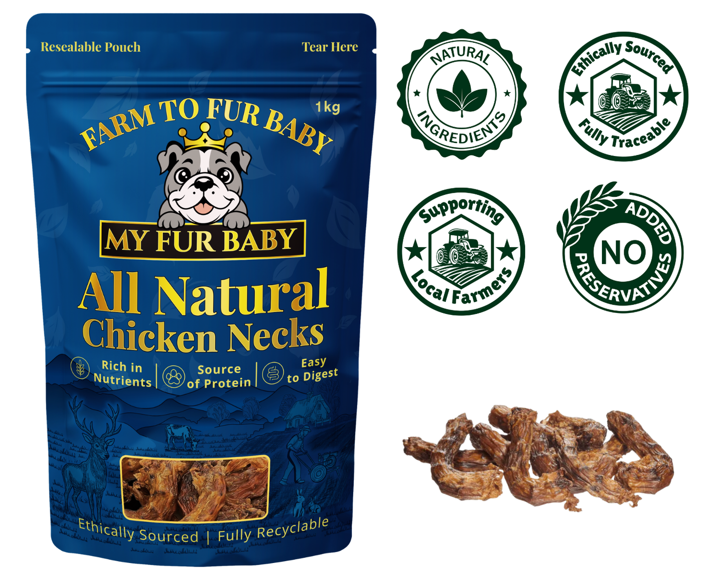 Air-Dried Chicken Necks – Natural Crunchy Chews for Dogs