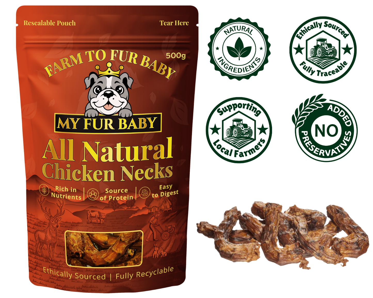Air-Dried Chicken Necks – Natural Crunchy Chews for Dogs