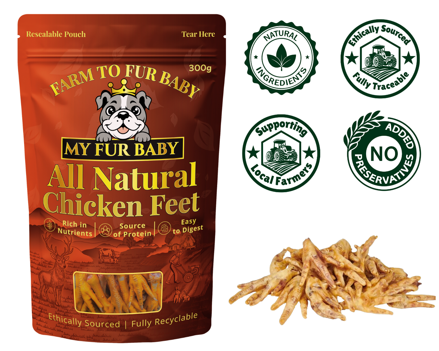Air-Dried Chicken Feet – Natural Crunchy Chews for Dogs
