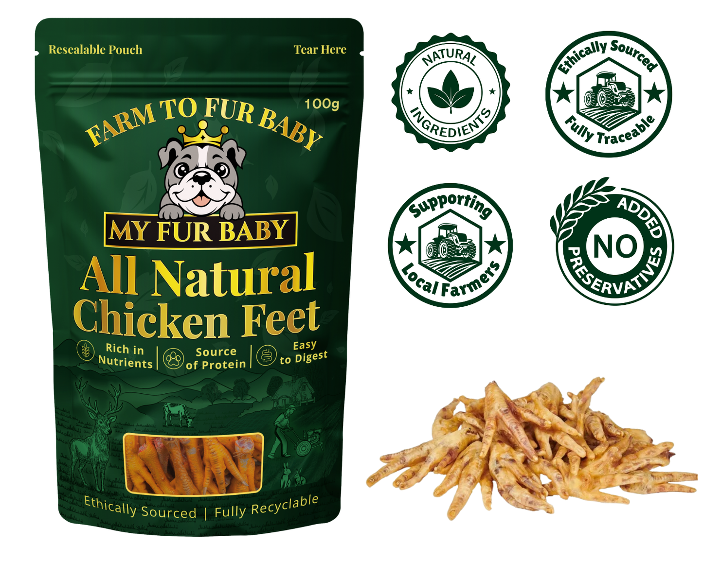 Air-Dried Chicken Feet – Natural Crunchy Chews for Dogs