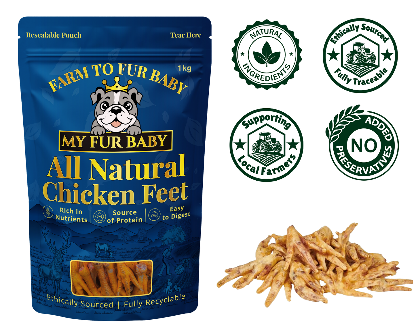 Air-Dried Chicken Feet – Natural Crunchy Chews for Dogs