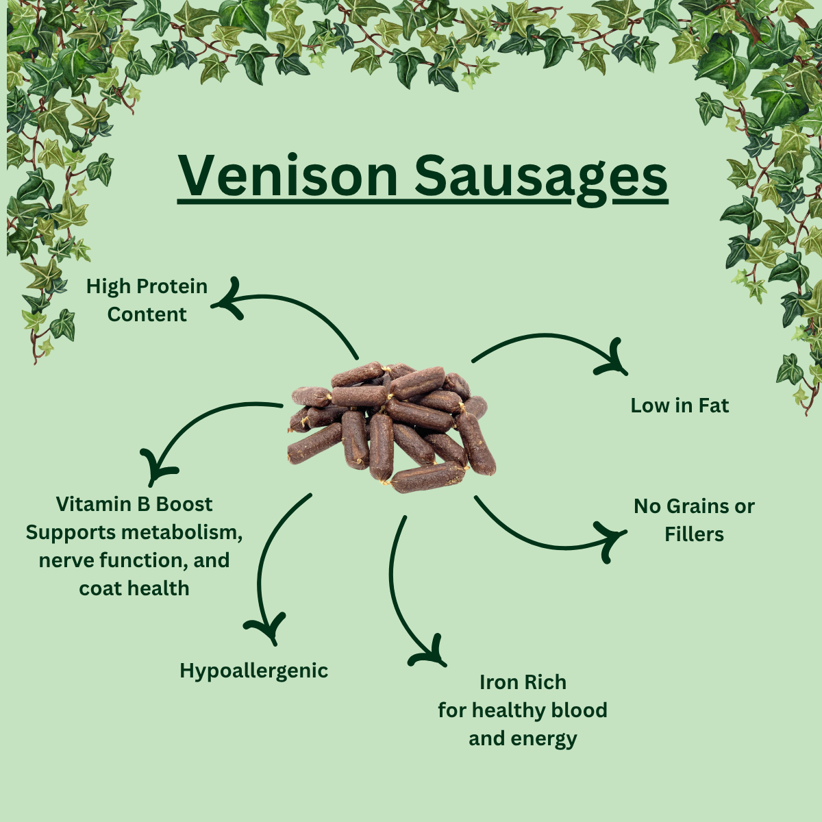 Natural Air-Dried Venison Sausages for Dogs