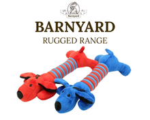 Cooper & Barney the Barnyard Dogs 30 cm Longbellies Plush & Rope Squeaky Dog Toy