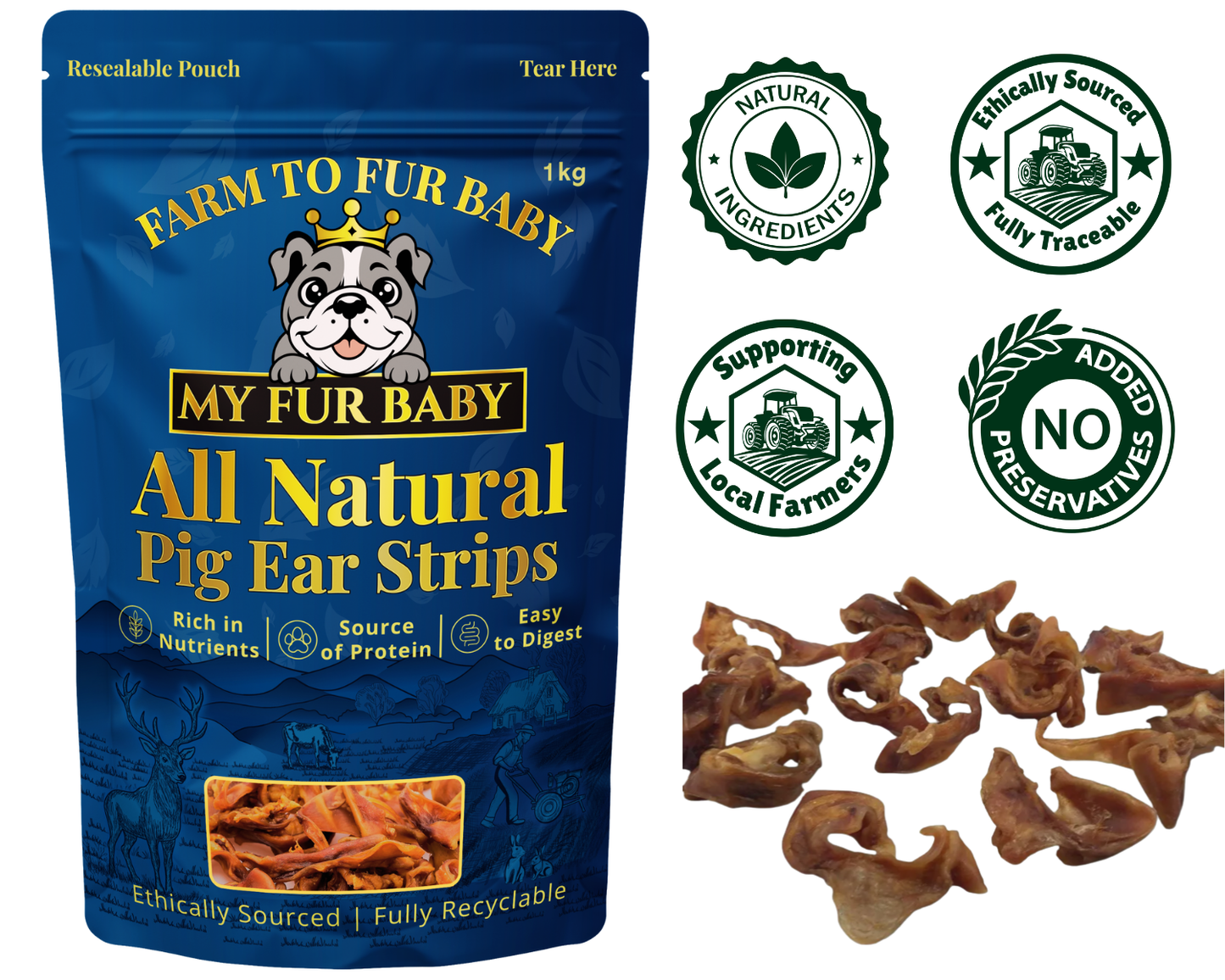 Pig Ear Strips – Natural Chewy Pork Treats for Dogs
