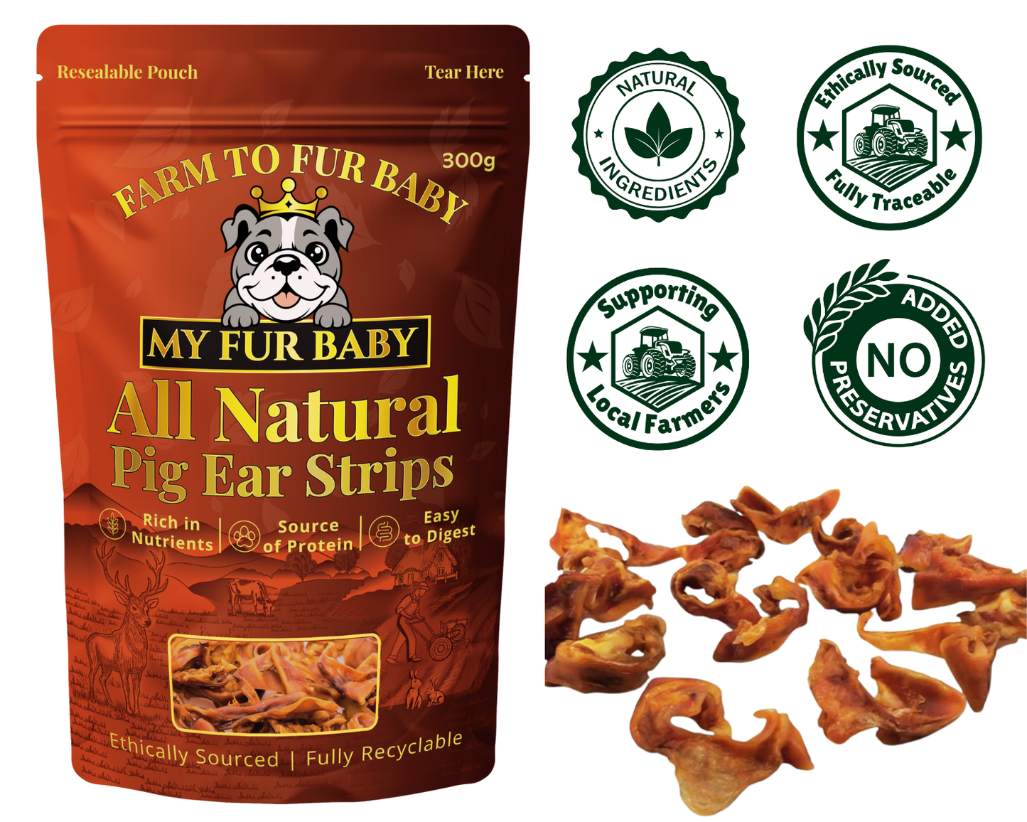 Pig Ear Strips – Natural Chewy Pork Treats for Dogs