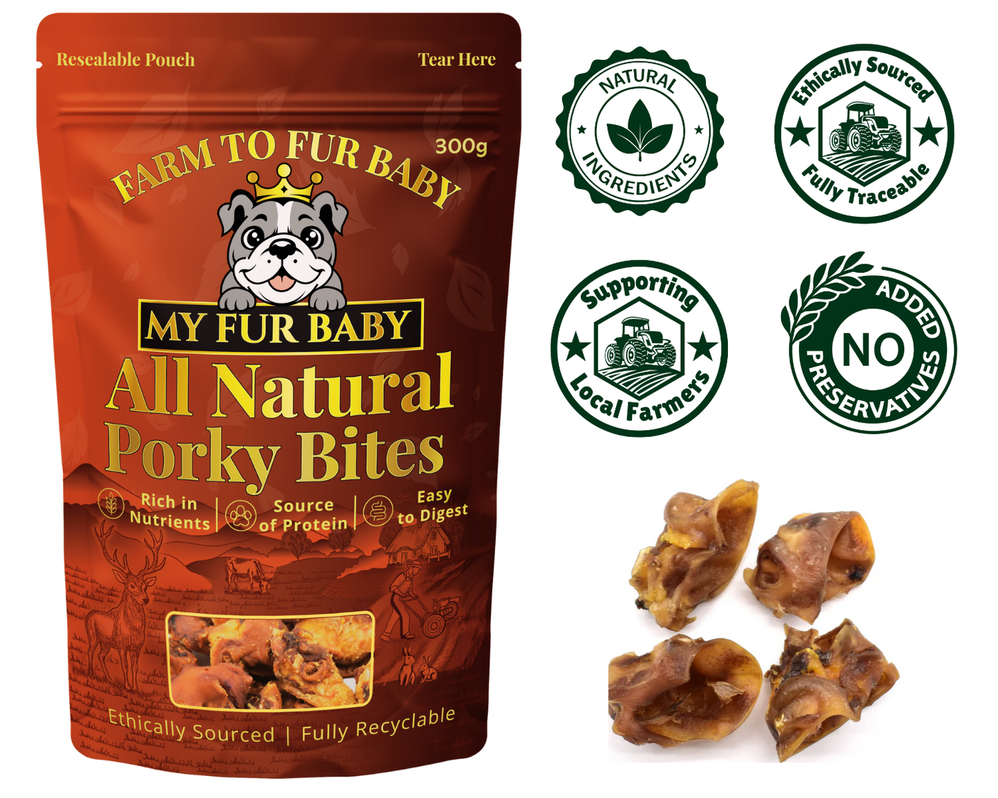 Porky Bites – Natural Inner Pig Ear Chews for Dogs